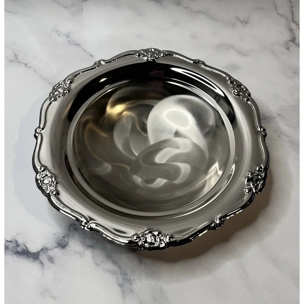 Japan Silver Silver Plated Pearlized Candy Dish 7 x 1.5